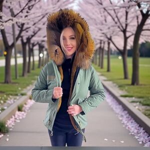 Sale🎄🔥❄️George’o  and Mario Green Hooded Fur Lined Jacket M